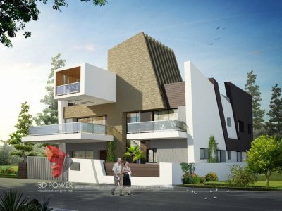 contemporary 3d bungalow exterior rendering design